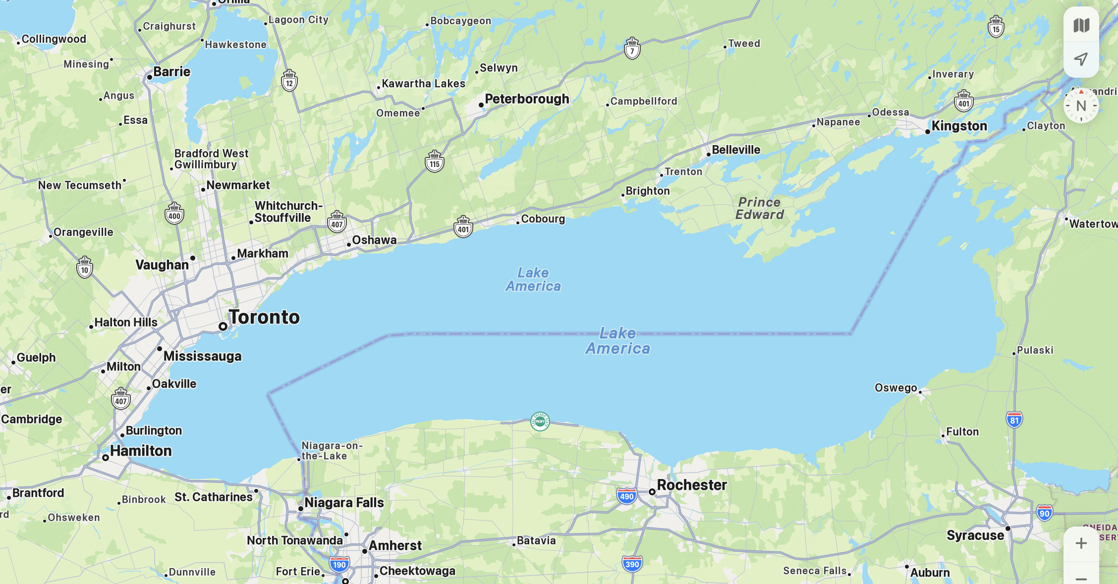 Apple Maps byter namn på Lake Ontario till Lake America