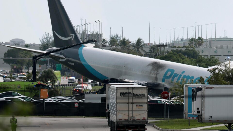 Amazon-branded cargo plane overruns runway at Miami airport