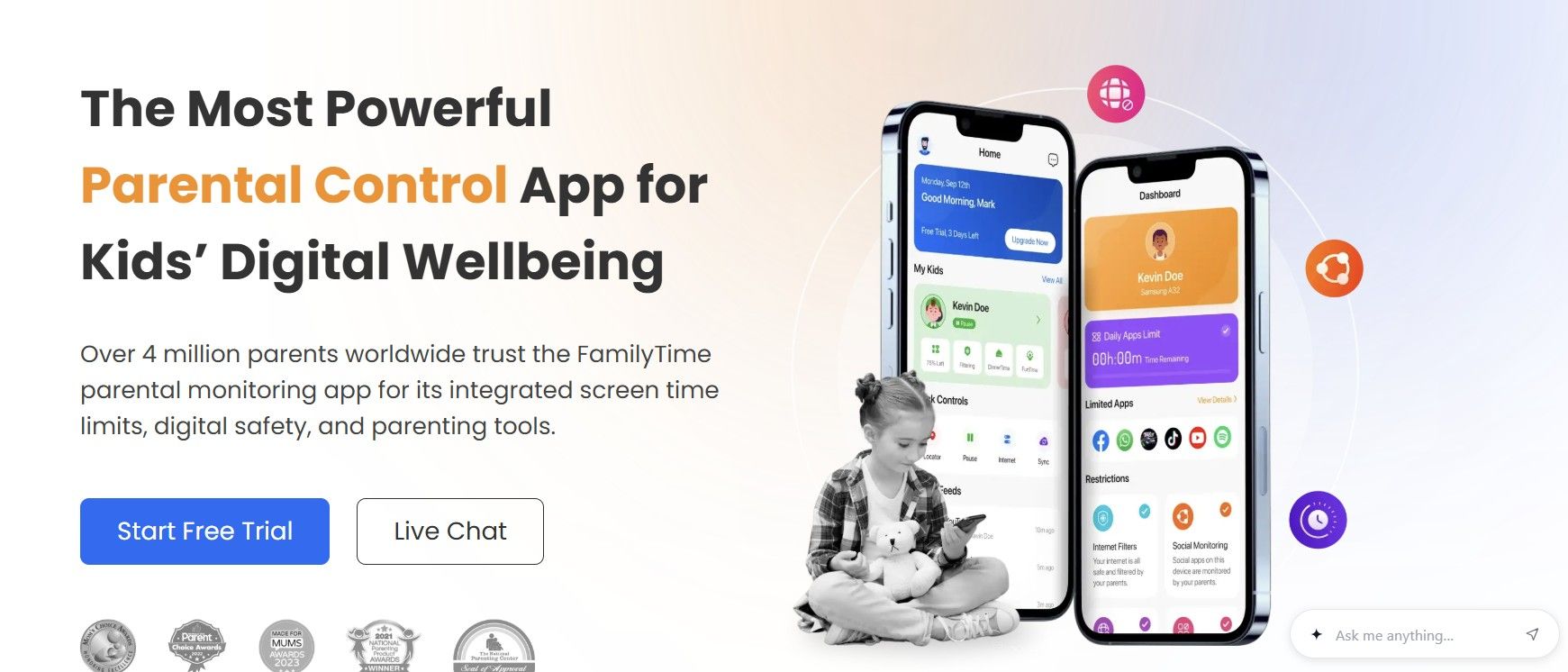 FamilyTime Premium combines parental controls with transparent monitoring
