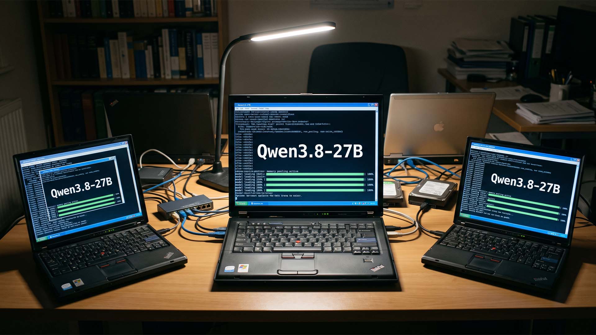 Qwen3.8-27B Runs on a 12GB Windows Laptop by Pooling Four Devices