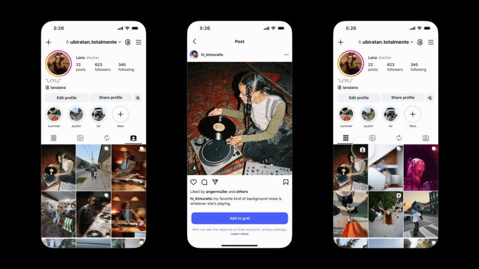 Instagram lets users add tagged posts to their profile grid