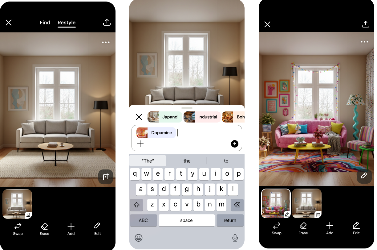 Pinterest tests Restyle AI tool for redesigning rooms