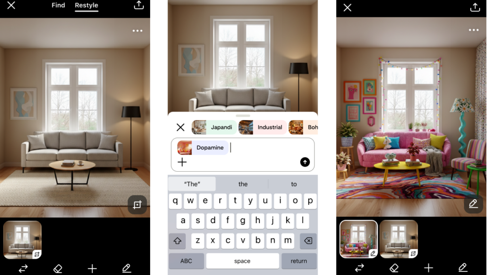 Pinterest tests Restyle AI tool for redesigning rooms