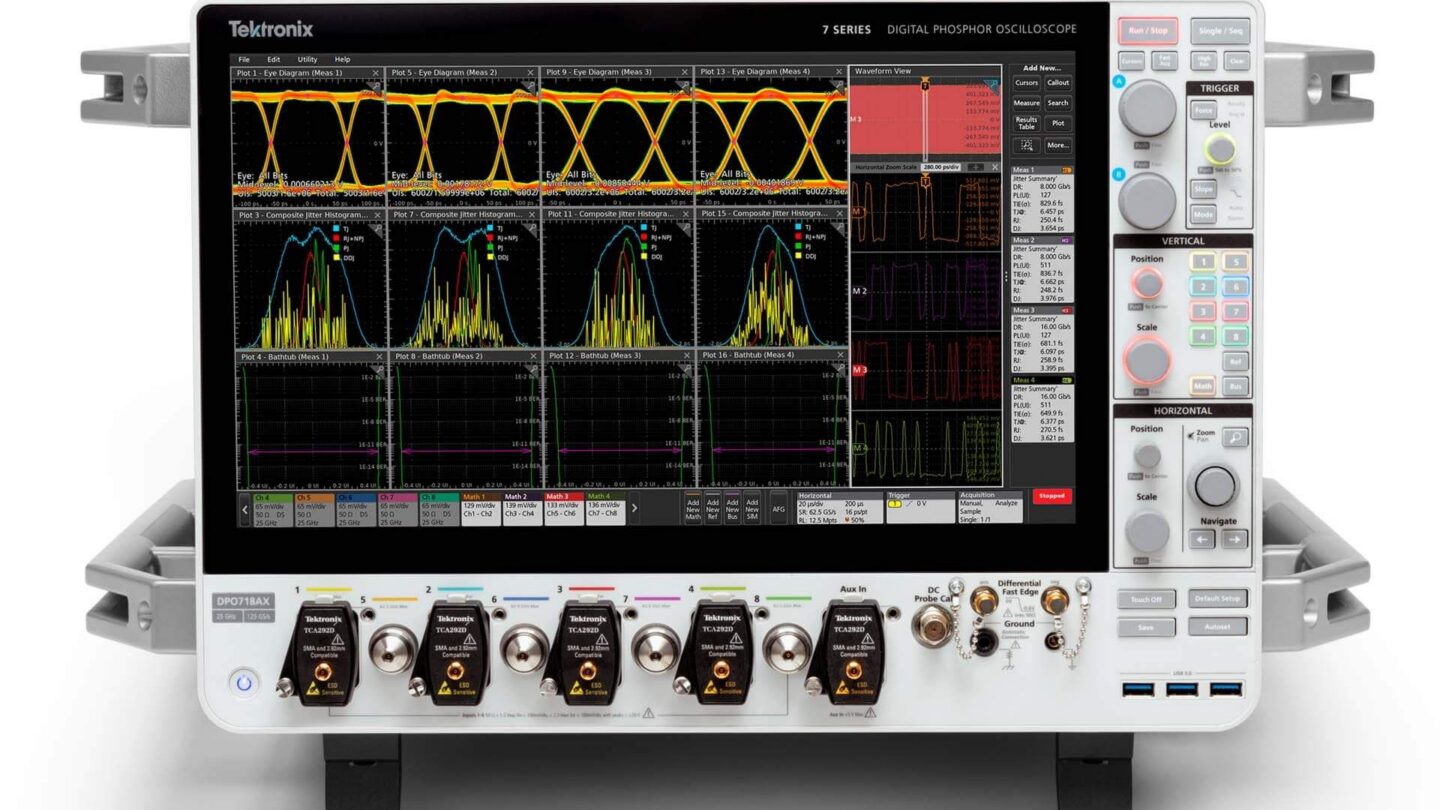 Tektronix DPO718AX pairs eight 25GHz channels with a 12-core AMD EPYC CPU