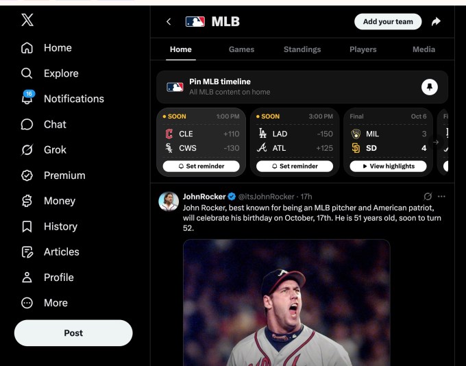 X expands Gametime beyond the NFL, starting with MLB